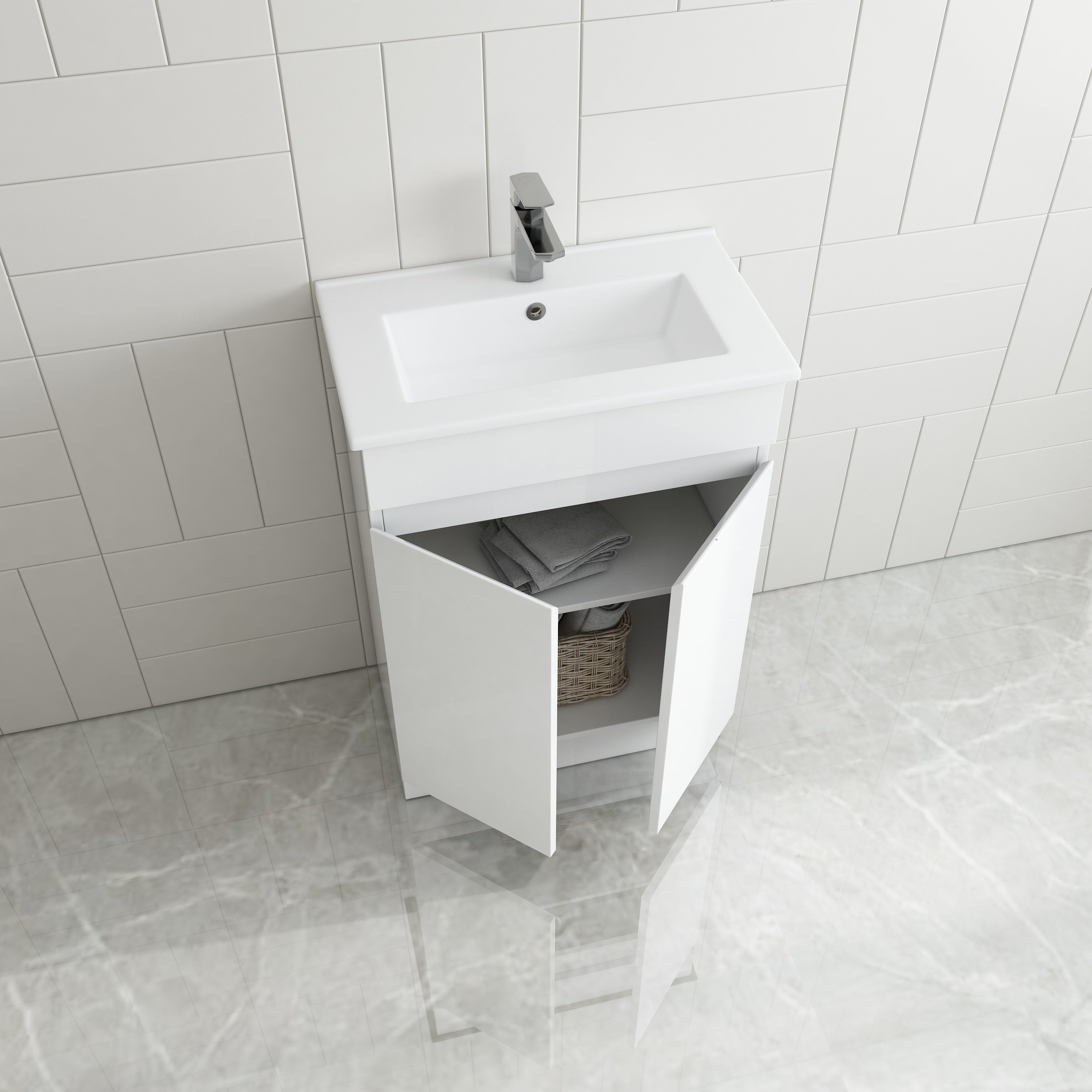 Thebe Compact 600mm Floorstanding Vanity, 1th White Gloss