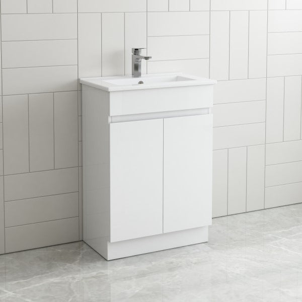 Thebe Compact 600mm Floorstanding Vanity, 1th White Gloss