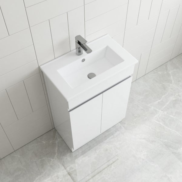 Thebe Compact 600mm Floorstanding Vanity, 1th White Gloss