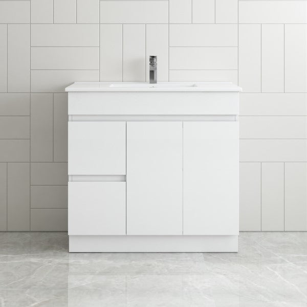 Thebe Compact 900mm Floorstanding Vanity, 1th White Gloss