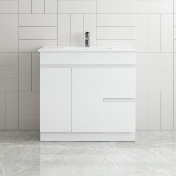 Thebe Compact 900mm Floorstanding Vanity, 1th White Gloss
