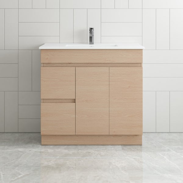 Thebe Compact 900mm Floorstanding Vanity, 1th Soft Oak