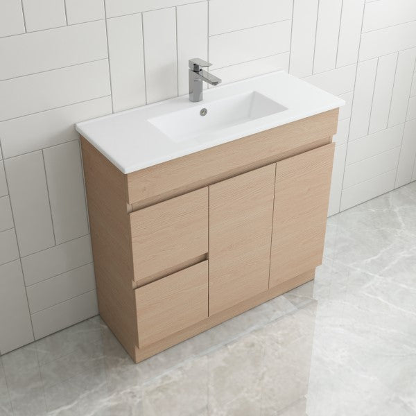 Thebe Compact 900mm Floorstanding Vanity, 1th Soft Oak