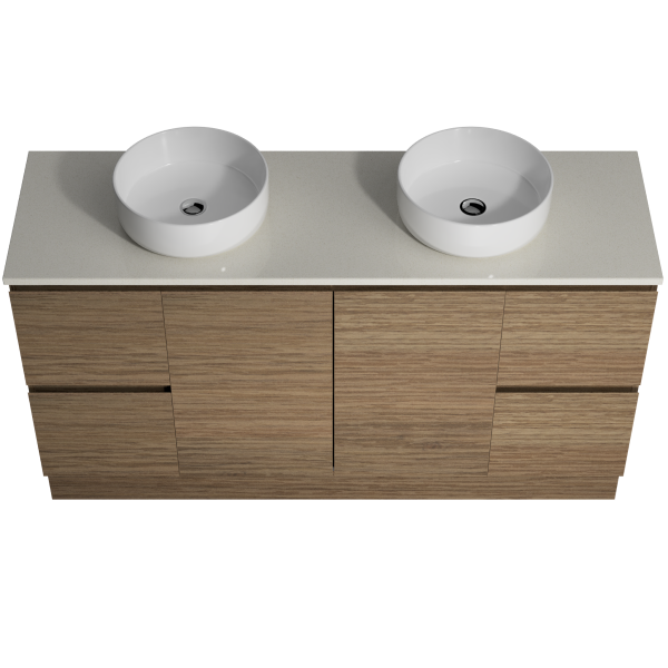 Nevada 1500mm Floor Standing Vanity with SilkSurface Top, Above / Under Counter Basin, Double Bowl