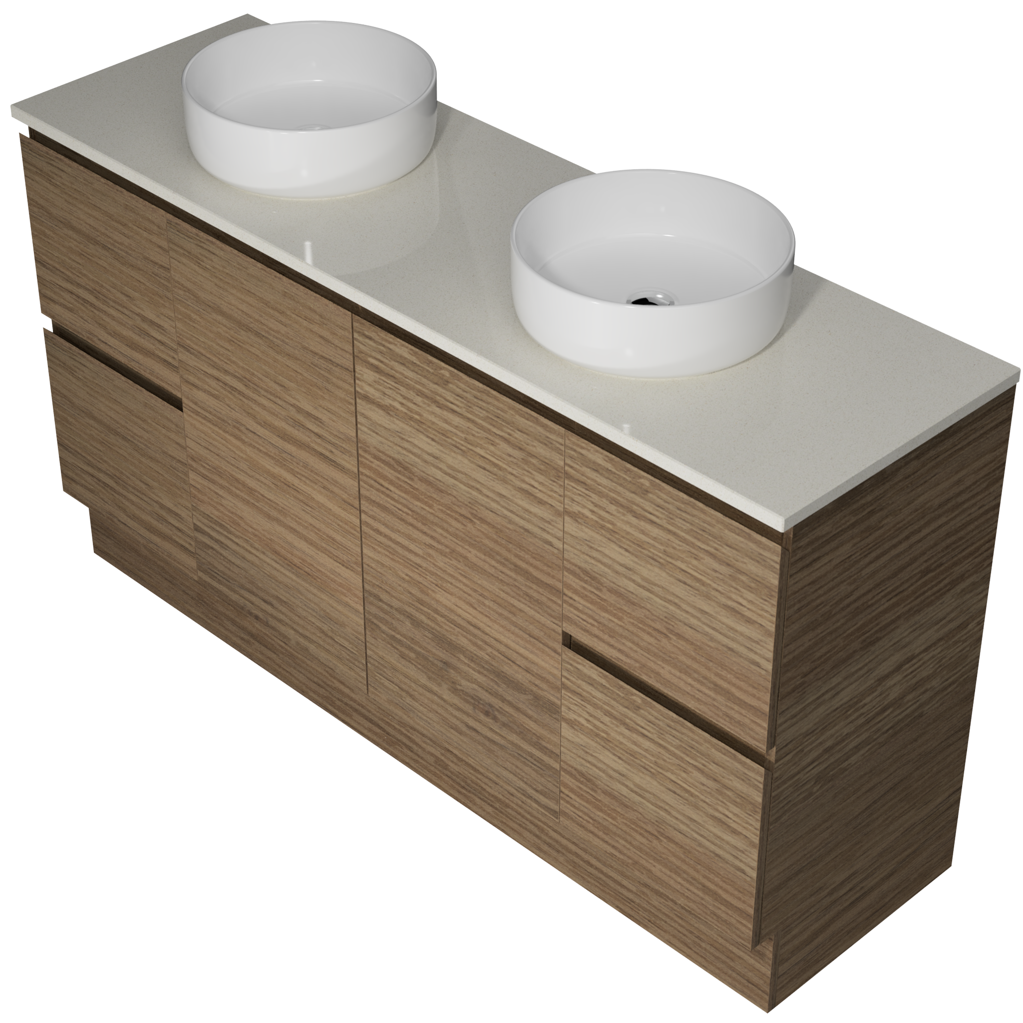 Nevada 1500mm Floor Standing Vanity with SilkSurface Top, Above / Under Counter Basin, Double Bowl