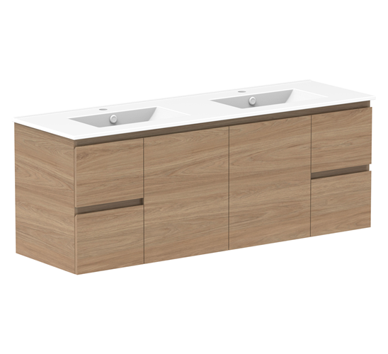 Glacier Lite Ceramic Twin Vanity 1500mm, Bowl Options