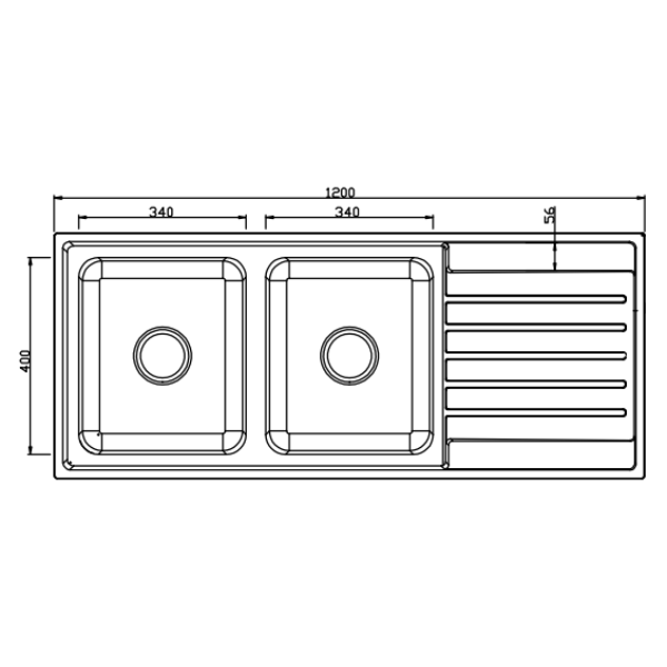 Laxa Square Sink 1200x500mm, Double Bowl with Drainer