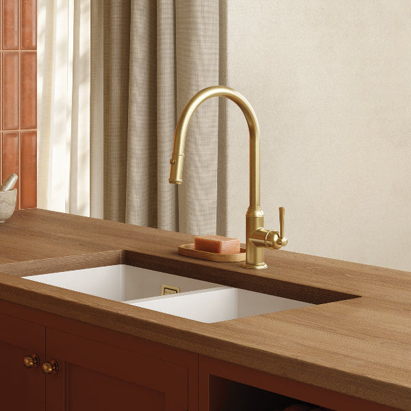 Phoenix Cromford Pull Out Sink Mixer, Brushed Gold image