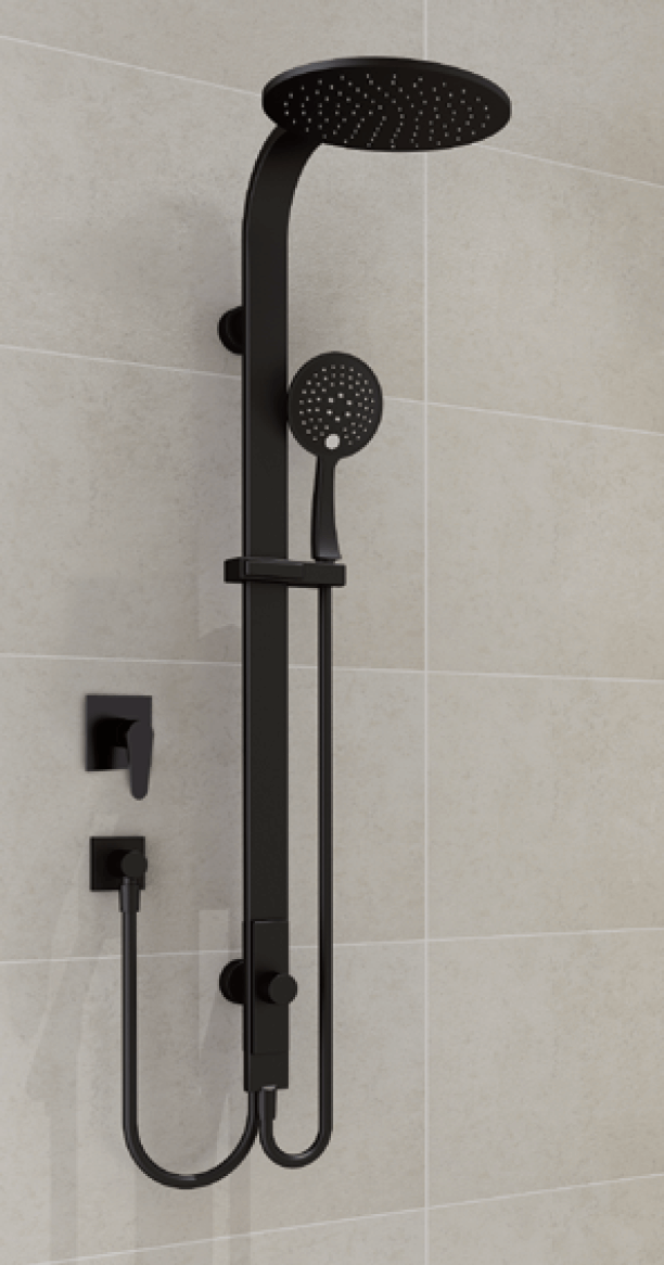 Rain Round Shower Set with Double Hose, Black