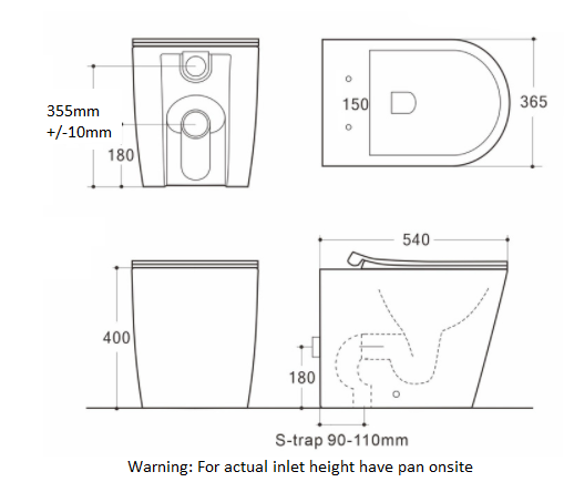 Fairfield Rimless Wall Faced Pan and Seat - White