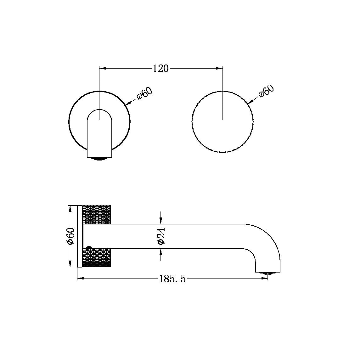 Nero Opal Progressive Wall Basin Mixer Set, 185mm Spout - Brushed Nickel / NR252007a185BN