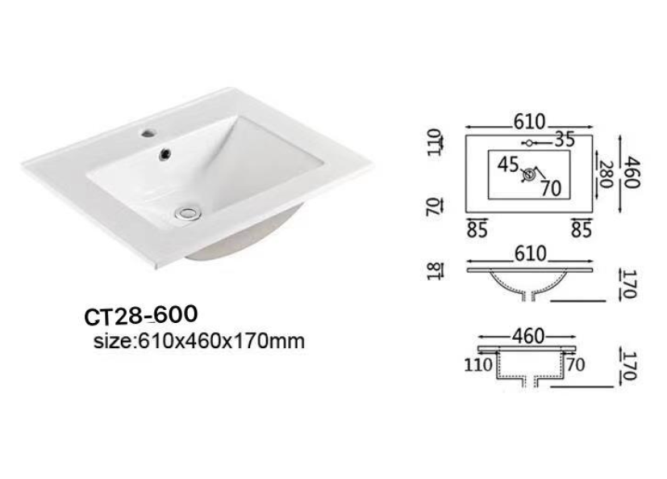 Aulic Leona Floorstanding 600mm Vanity Unit, Ceramic Top
