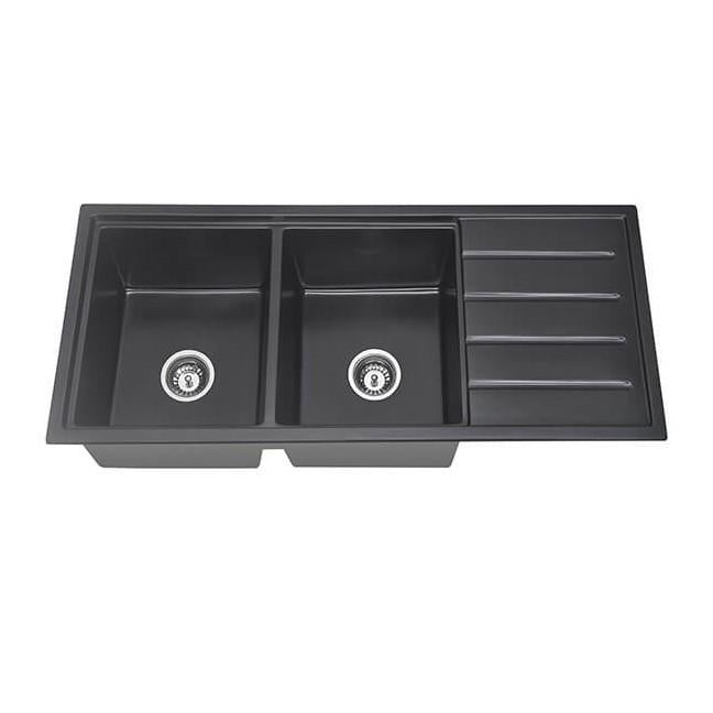 Rokette Double Bowl with Drainer, Top / Undermount Sink, Carbon 1160mm x 490mm
