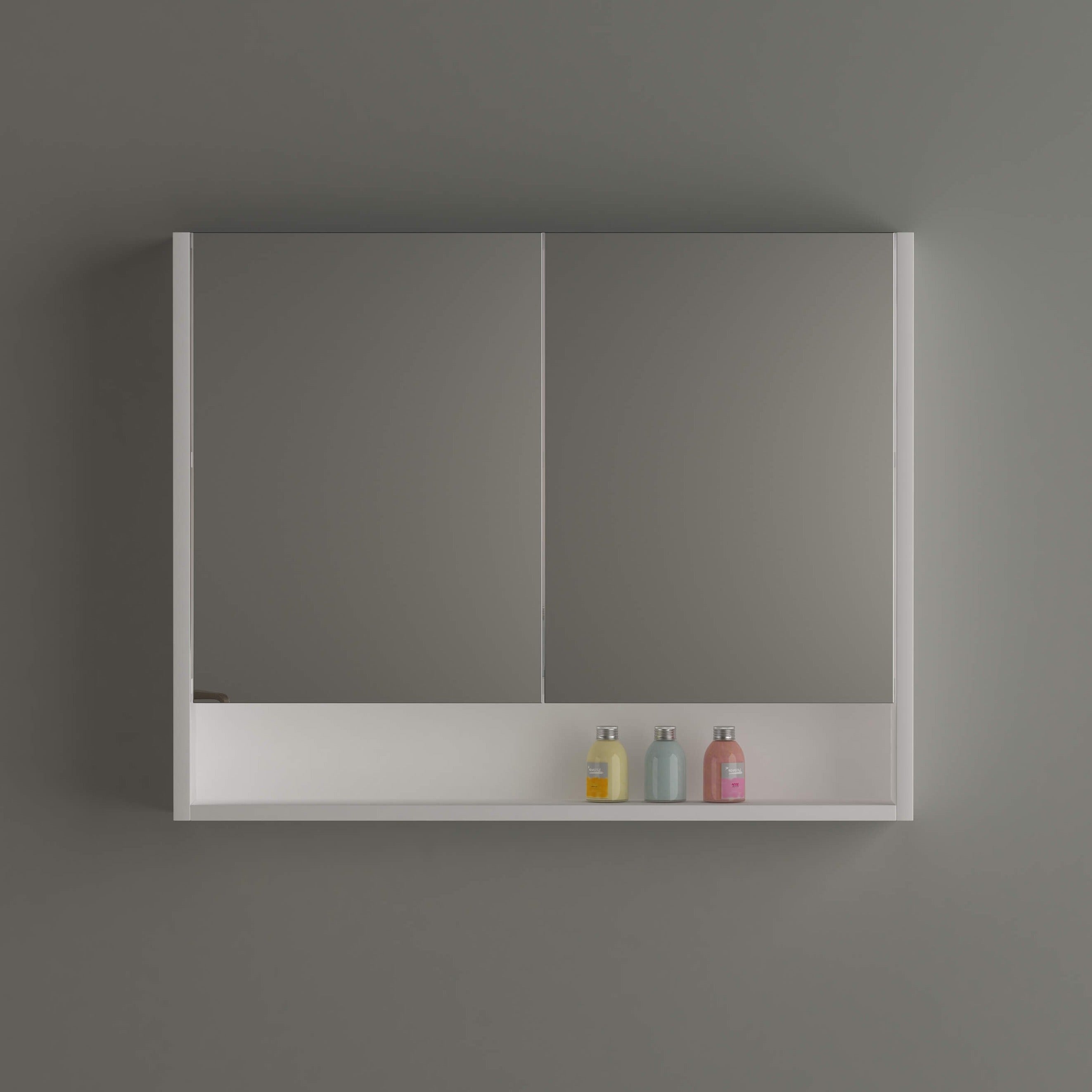 Stora 900mm Mirrored Shaving Cabinet with Undershelf - White