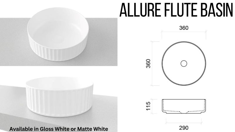 Timberline Allure Flute Above Counter Basin - White Gloss &amp; White Matt ...