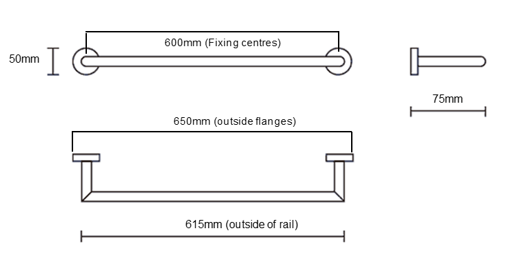 Greens Astro II Single Towel Rail 600mm - Brushed Nickel