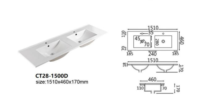 Aulic Leona Wall Hung 1500mm Vanity Unit, Ceramic Top