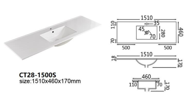 Aulic Leona Wall Hung 1500mm Vanity Unit, Ceramic Top
