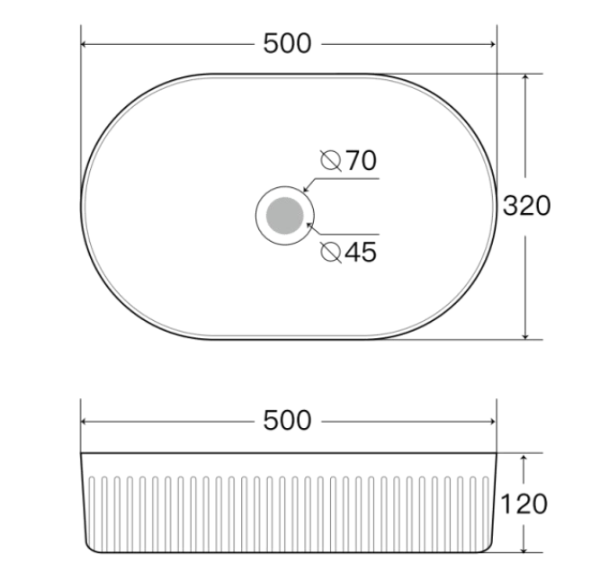 Aulic Cadel Pill Basin with V Groove 500mm x 320mm - Matte White