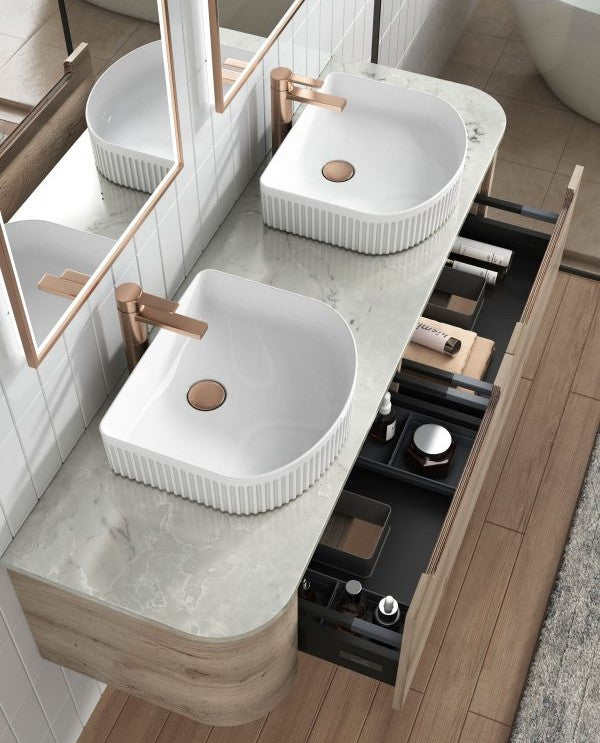 Aulic Cyrus Arch Basin with V Groove 415mm x 365mm - White Gloss
