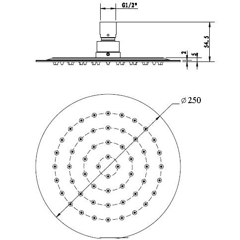 Ash Round 250mm Stainless Steel Shower Head, Brushed Nickel