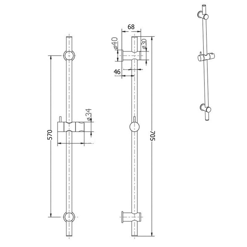 BD Eve 3 Function Shower on Rail - Matte Black