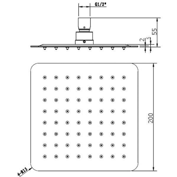 Koa Square 200mm Polished Stainless Steel Shower Head