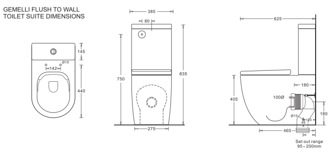 BPA Gemelli Rimless Back To Wall Toilet Suite