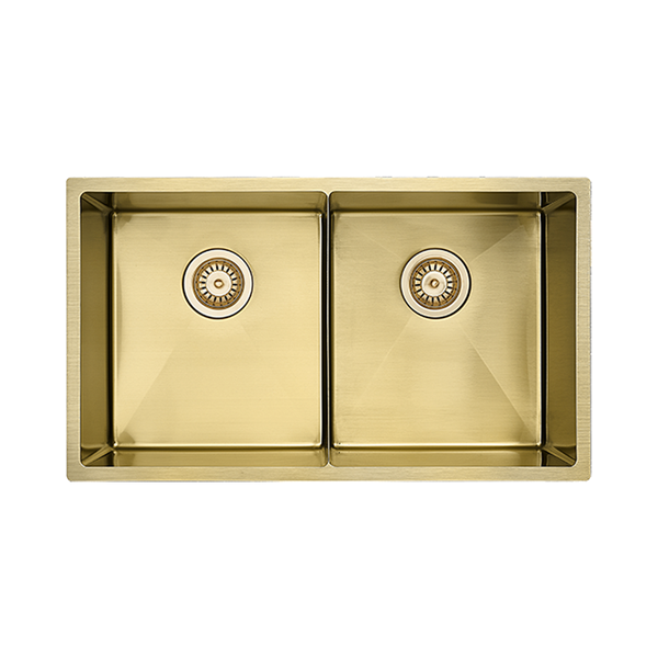 Bella Vista Double Bowl Kitchen Sink - 760 x 440 x 250mm - Brushed Gold