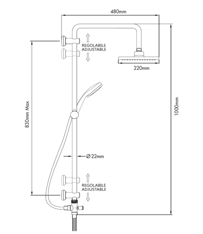 Bakara Niagara Combination Shower Column with Separate Elbow, Chrome