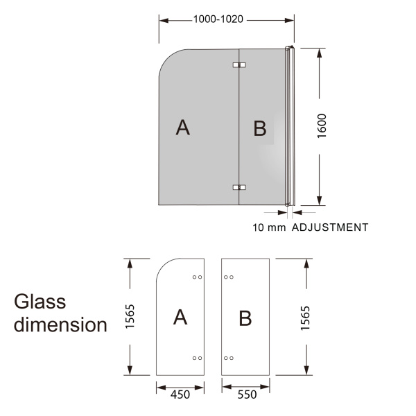 Bella Vista Fully Frameless, Double Swinging Bath Screen - 1000mm
