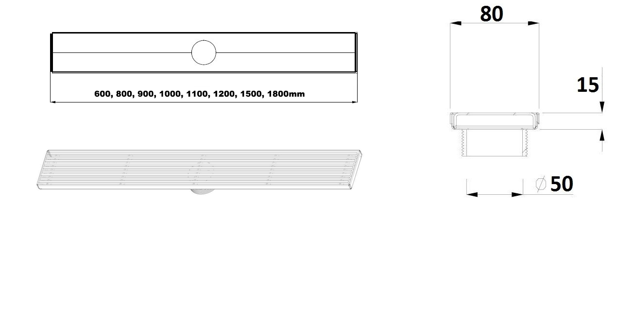 Bella Vista Shower Channel Grate - AU Pattern Stainless Steel & Matte Black, Various Sizes