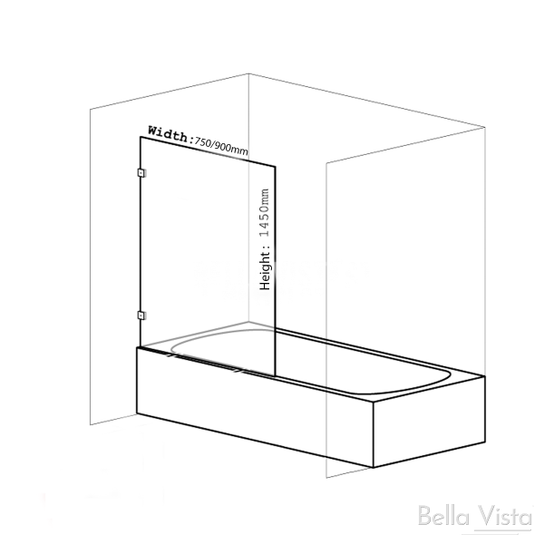 Bella Vista Fully Frameless Over Bath Screen Hinged - BD-750/900