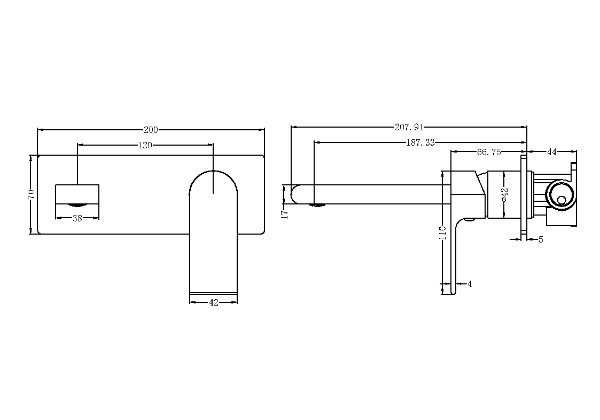 Nero Bianca Wall Mixer 200mm Spout - Chrome / NR321507aCH
