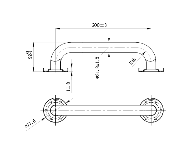 Care+ Straight Grab Rail 600mm - Polished