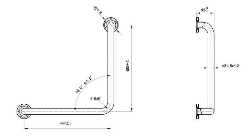 Care+ 90 Degree Ambulant Grab Rail 450mm x 450mm