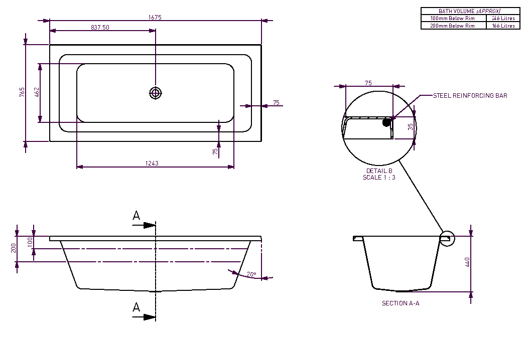 Decina Carina Island Bath, White - 1525mm / 1675mm / 1750mm