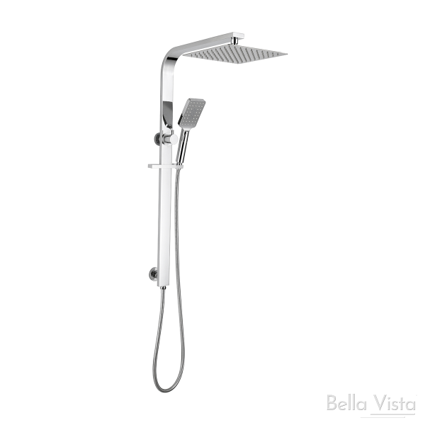 Bella Vista Dual Shower Rail, Square, Bottom Inlet, Chrome - DSH-WIDE-S-B