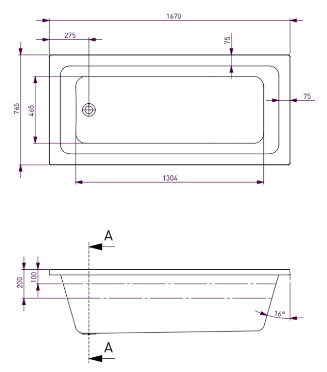 Decina Cortez Inset Bath, White 1520mm/1670mm