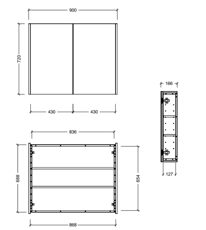 Timberline Denver 900mm Mirrored Shaving Cabinet