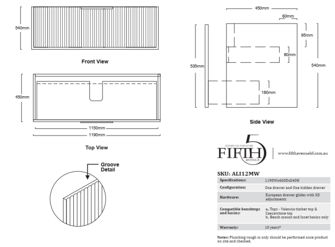 FABF Alia 1200mm Matte White Vanity Unit, Add Top + Basin
