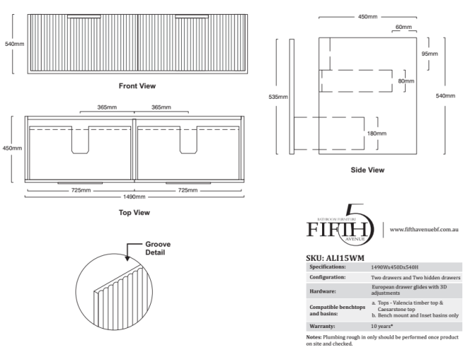 FABF Alia 1500mm Matte White Vanity Unit, Add Top + Basin/s