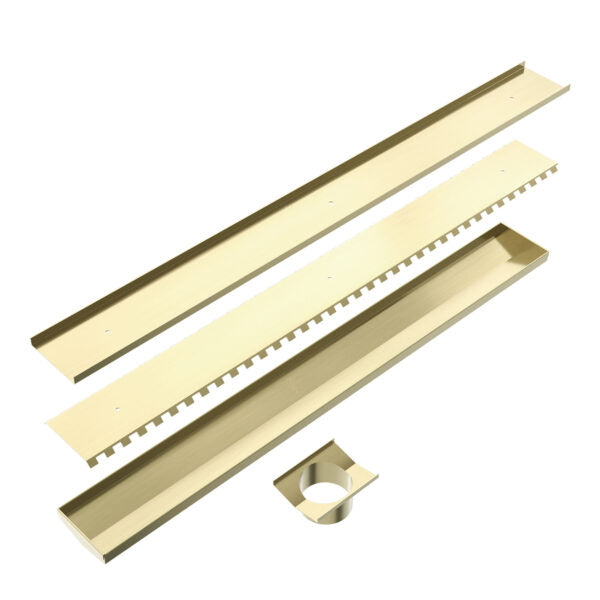 Nero 900mm Tile Insert Channel Floor Grate (50mm/89mm Outlet Options) - Brushed Gold
