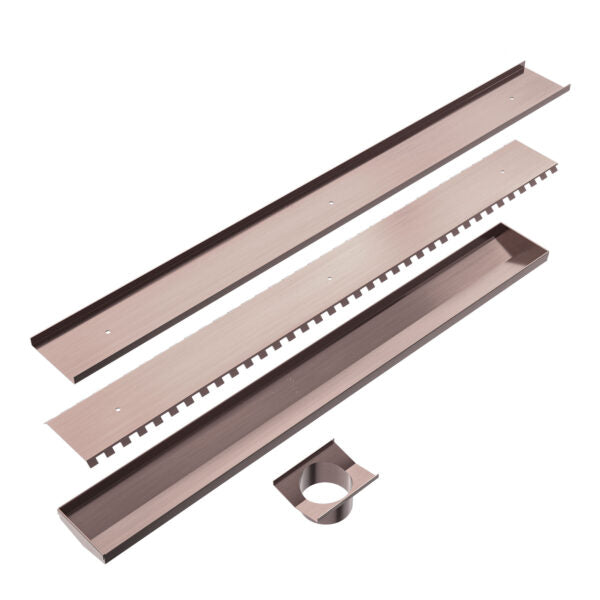 Nero 900mm Tile Insert Channel Floor Grate (50mm/89mm Outlet Options) - Brushed Bronze