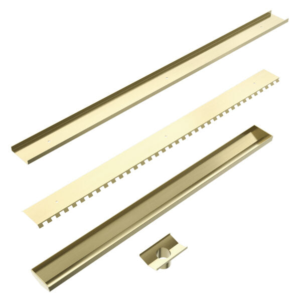 Nero 900mm Tile Insert Channel Floor Grate (50mm/89mm Outlet Options) - Brushed Gold