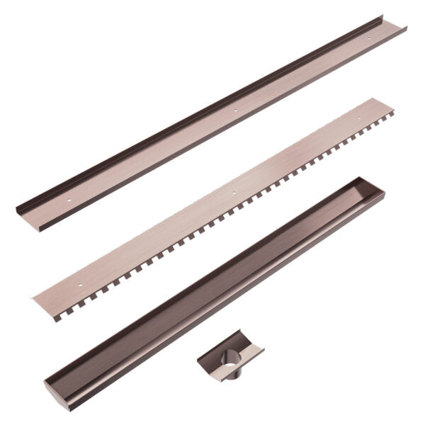 Nero 900mm Tile Insert Channel Floor Grate (50mm/89mm Outlet Options) - Brushed Bronze
