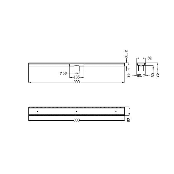 Nero 900mm Tile Insert Channel Floor Grate (50mm/89mm Outlet Options) - Brushed Nickel
