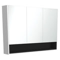 Fienza 1200mm Mirror Cabinet with Undershelf - Satin White & Satin Black Insert