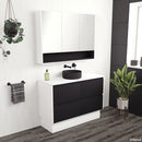 Fienza Amato 1200mm Floorstanding Vanity with Reba Basin and Crystal Pure Stone Top - Satin Black with Satin White Panels