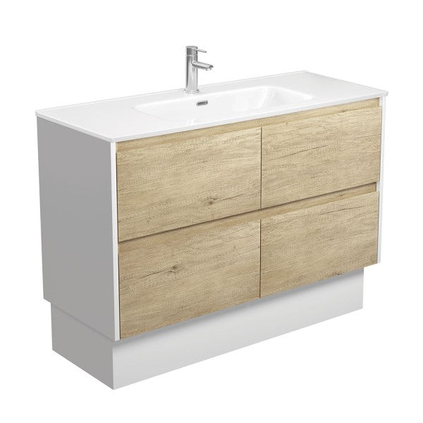 Amato 1200mm Floorstanding Vanity With Joli Ceramic Top - Scandi Oak with Satin White Panels